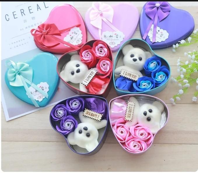 Bear rose gift box with cute teddy and decorative rose packed in an elegant box for romantic gifting