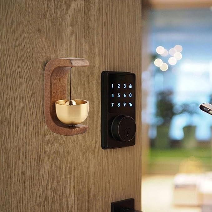 Decorative item with a copper bowl and bell and wooden holder for home entrance,positive energy feng shui hanging bell