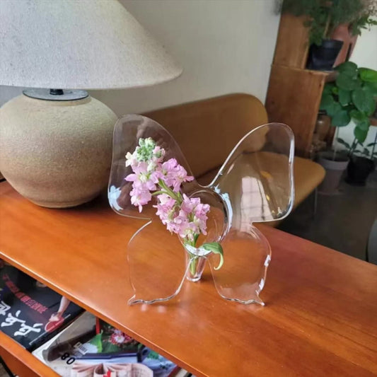 Clear butterfly frame vase made of transparent material, perfect as an art flower holder and modern home décor piece