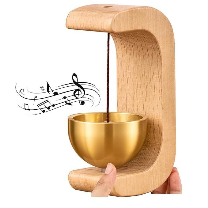 Decorative item with a copper bowl and bell and wooden holder for home entrance,positive energy feng shui hanging bell.