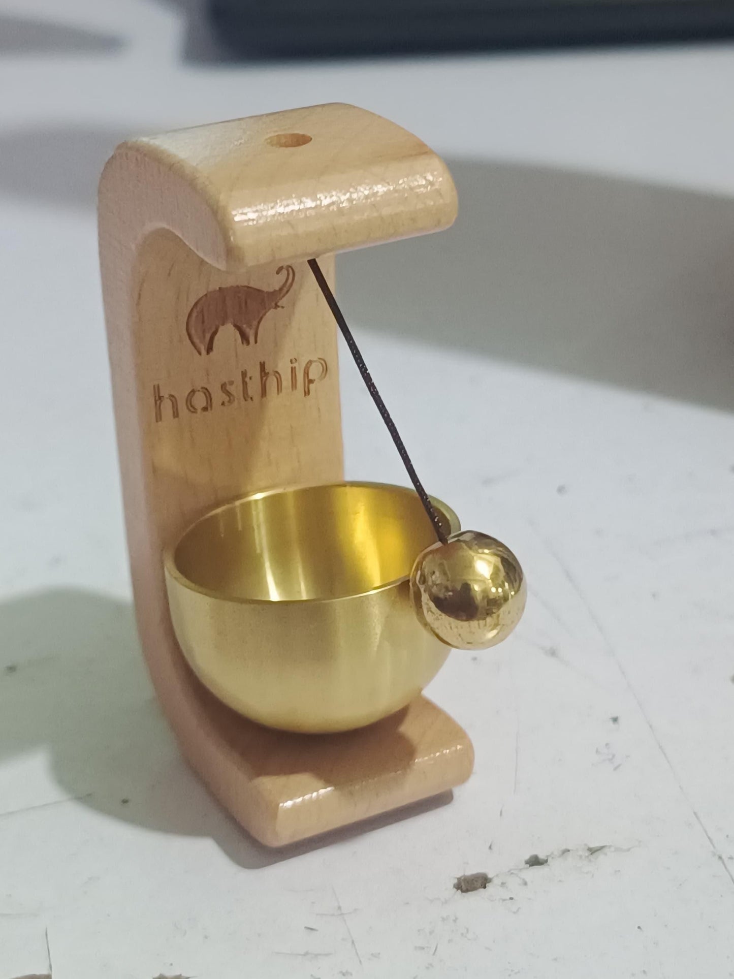Decorative item with a copper  bowl  and bell and wooden holder for home entrance,positive energy feng shui  hanging bell.