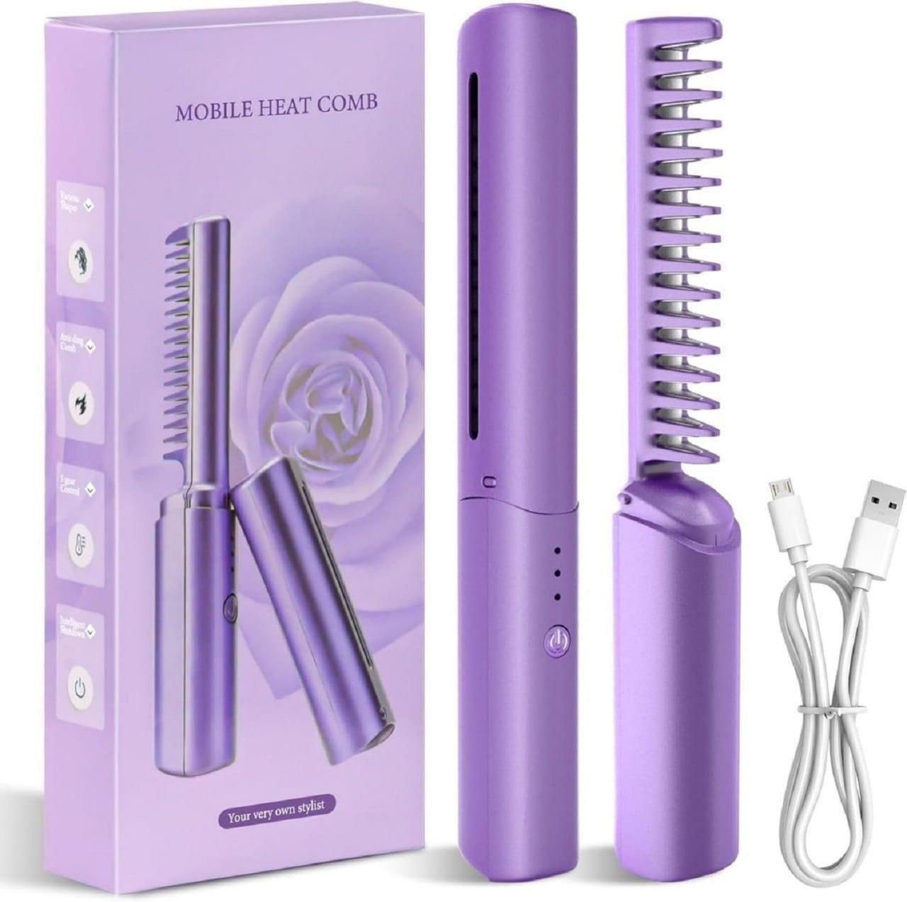 Meneflix Portable Mini Hair Straightener Cordless Rechargeable Mini Adj koustable Hair Straightener Hot Comb