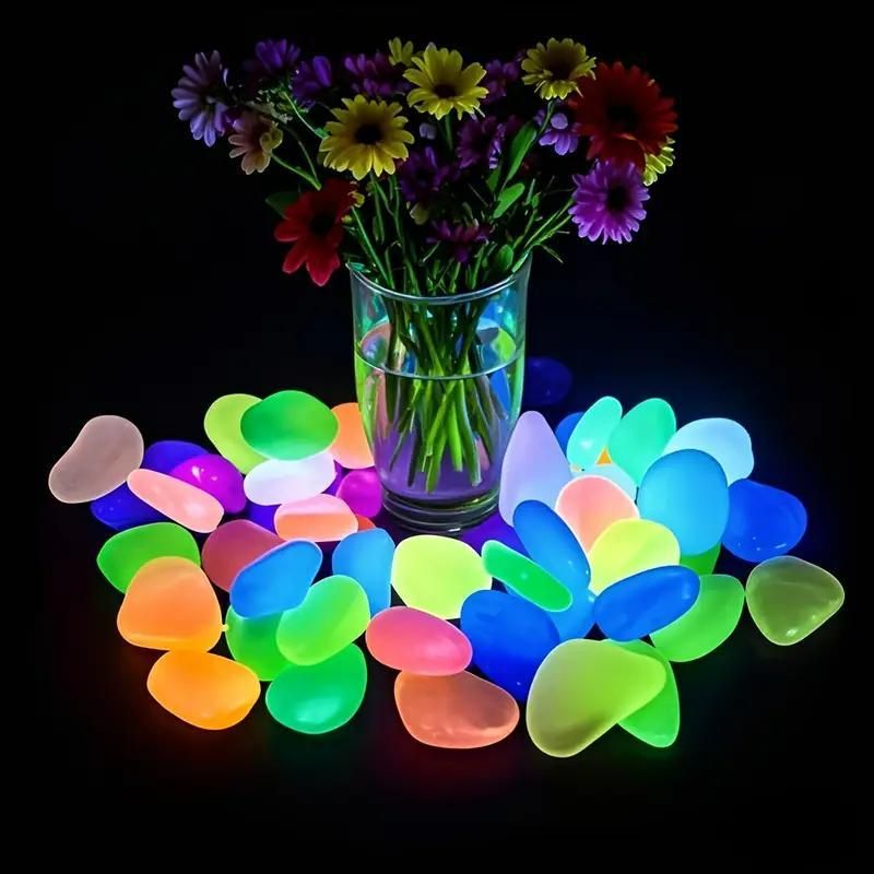 100 pcs multi-color glow stones fluorescent rocks for home and garden decoration