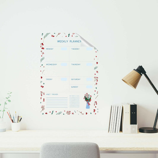 "Minimalist white weekly planner organizer sheet with clean columns for each day, designed for adult use. The sheet is lightweight and flat-laying, made from plastic and paper with a sturdy cardboard cover. Ideal for productivity, scheduling, and weekly task management."