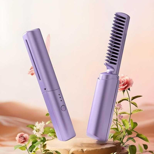 Meneflix Portable Mini Hair Straightener Cordless Rechargeable Mini Adj koustable Hair Straightener Hot Comb