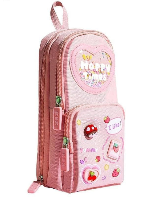 Pencil pouch with zipper for pens and markers  
Open pencil pouch showing multiple stationery items  
Compact pencil case placed on study desk  
Zippered stationery bag in pastel color  
Portable pencil pouch ideal for school and office  
High-capacity pencil pouch with organized layout  
