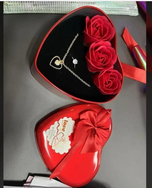 Floweraura sparkling love adornment gift box with jewelry and artificial flower in a red heart box for girlfriend or girls