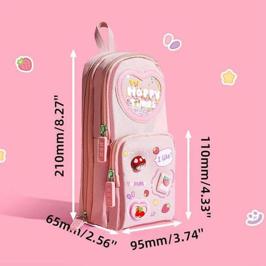 Pencil pouch with zipper for pens and markers  
Open pencil pouch showing multiple stationery items  
Compact pencil case placed on study desk  
Zippered stationery bag in pastel color  
Portable pencil pouch ideal for school and office  
High-capacity pencil pouch with organized layout  
