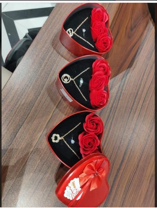 Floweraura sparkling love adornment gift box with jewelry and artificial flower in a red heart box for girlfriend or girls