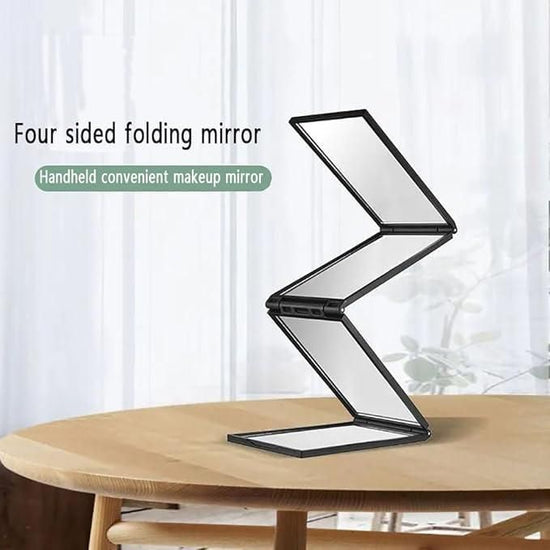 Foldable 360 Mirror showing front, side and back view  
