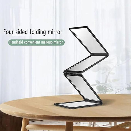 Foldable 360 Mirror showing front, side and back view  
