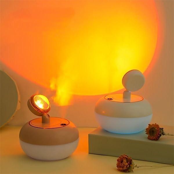 2-in-1 Sunset Lamp Air Humidifier with USB charging, 360° rotation, quiet aroma diffuser, and multicolor lighting
